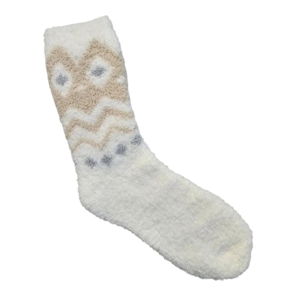 Charter Club Holiday Fuzzy Butter Socks 2-Pack‎ Beige & White One Size Shoe 6-10